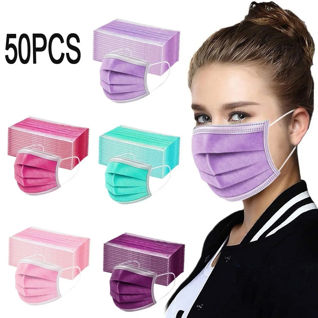 50PCS Women Man Solid Mask Dis - Disposable Surgical Mask ulasan dan harga